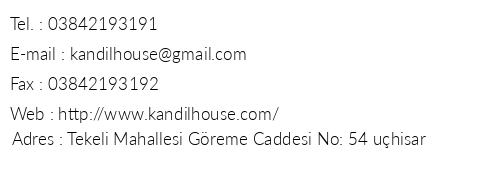 Kandil House Hotel telefon numaralar, faks, e-mail, posta adresi ve iletiim bilgileri